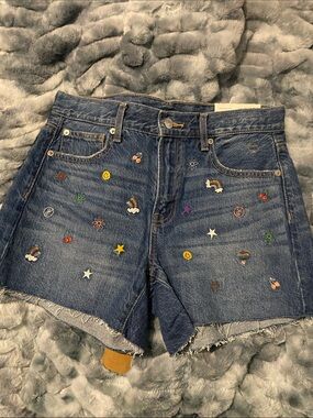 American Eagle Outfitters Dark Blue Embroidered Denim Shorts